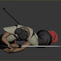 Animated Male Game Character In Black White Red Outfit Holding Sword In Fighting Stance