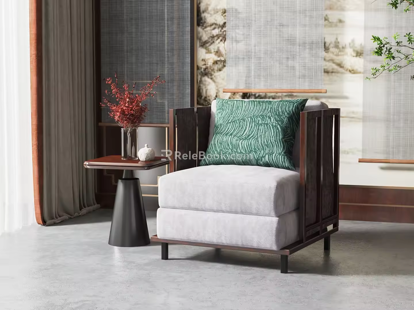 New Chinese Style Single Sofa Single Sofa Side Combination 3d model
