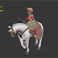 Low Poly Warrior on White Horse with Red Gold Attire Helmet and Star Shield