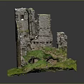 Ancient Castle Ruins With Broken Stone Walls And Green Vegetation Surrounding