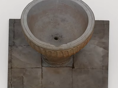 Ancient Stone Basin With Decorative Rim And Drain Hole On Stone Slab Floor 3d model