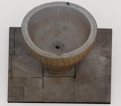 Ancient Stone Basin With Decorative Rim And Drain Hole On Stone Slab Floor 3d model