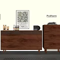 Wooden Entryway Cabinet and Side Cabinet with Floor Lamp Artwork Radio and Decorative Items