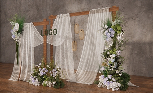 gauze curtain wedding background white green wedding white green floral art wedding meichen lawn wedding outdoor wedding display area welcome area wooden wedding photo area 3d model