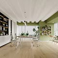 Modern Public Office Space With Open Layout Green Plants Bookshelves And Natural Light