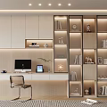 Modern Wooden Bookcase With Study Desk Computer Chair And Decorative Shelves