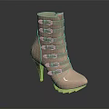 Fashionable Beige High Heel Boots With Multiple Straps Metal Buckles Thin Heel And Yellow Sole