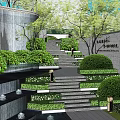 Beautiful Residential Landscape With Stone Stairs Lush Greenery Trimmed Shrubs And Water Features