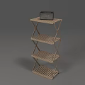 Natural Wood Foldable Multi Tier Storage Shelf With Cross Support For Home Organization