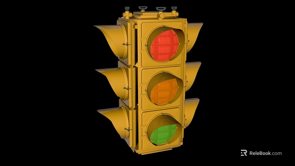 Public Facility Yellow Traffic Light With Red Yellow Green Signal Lights 3d model 