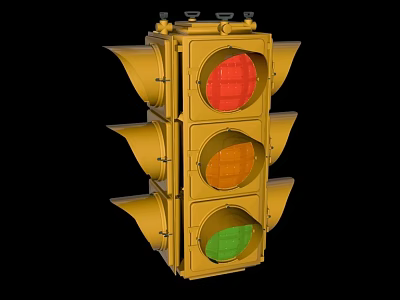 Public Facility Yellow Traffic Light With Red Yellow Green Signal Lights 3d model