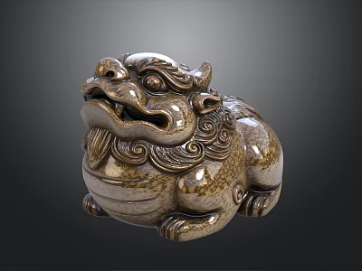 Traditional Mythical Beast Ornamental Decoration Set With Intricate Carvings And Glossy Finish 3d model