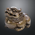 Traditional Mythical Beast Ornamental Decoration Set With Intricate Carvings And Glossy Finish