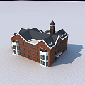 Red Brick Building With Black Roof Clock Tower White Trim And Porch