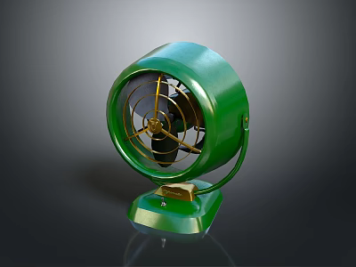 Vintage Green Electric Fan With Classic Design Gold Accents And Sturdy Base 3d model