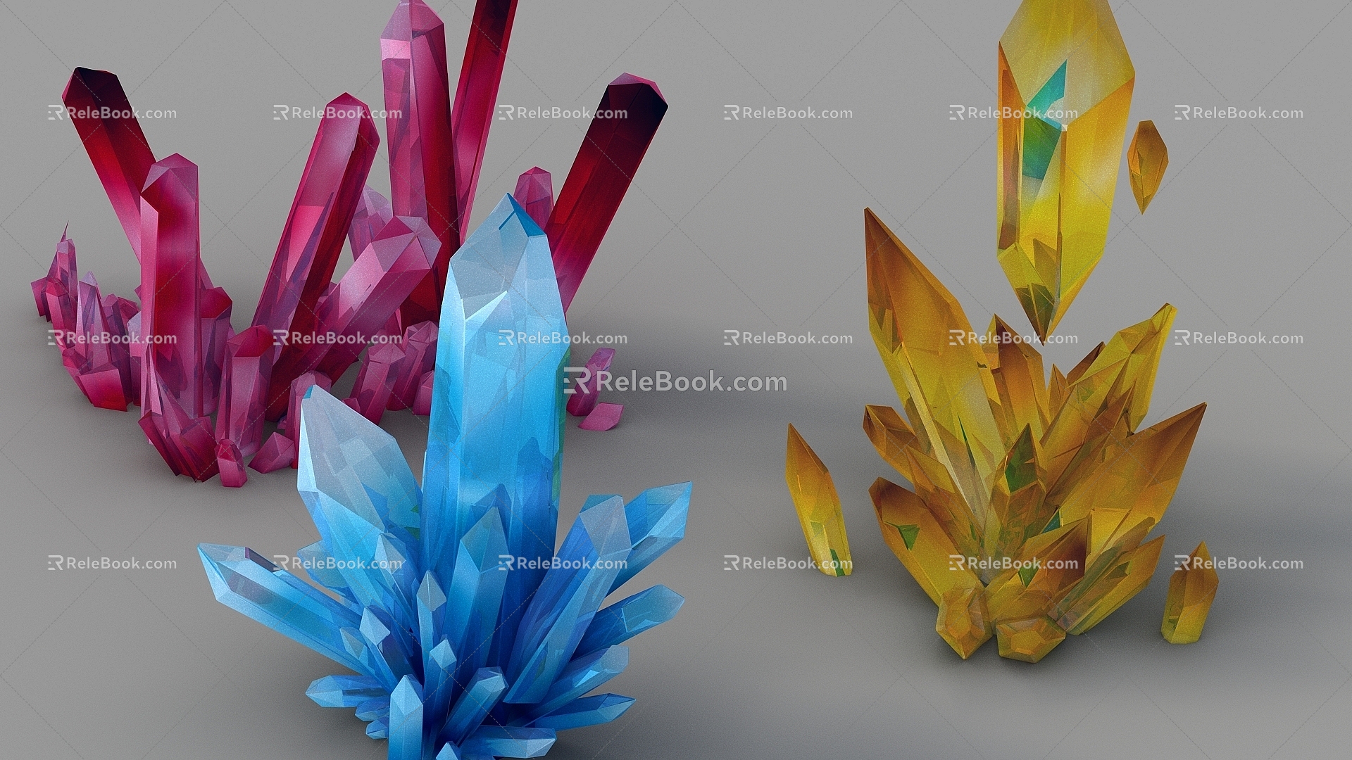 Crystal crystal ore crystal crystal crystal crystal crystal crystal crystal crystal pile blue crystal crystal crystal yellow crystal red crystal 3d model