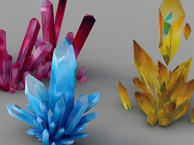 Colorful Crystal Stone Clusters with Red Blue and Yellow Colors 3d model