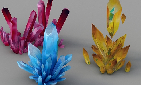 Crystal crystal ore crystal pile blue crystal yellow crystal red crystal 3d model