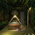 Forest Themed Internet Cafe Interior With Tent Bed Green Plants And String Lights 3d model