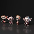 Cute Four 3D Elf Models With Big Ears Large Eyes And Red Suits On Black 3d model