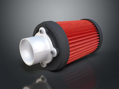 Red Cylindrical Car Air Filter With Metal Inlet And Filter Element 3d model