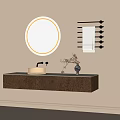 Bathroom Vanity Cabinet With Round LED Mirror Towel Rack And Countertop Decor