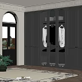 Elegant Dark Gray Wardrobe With Glass Doors And Modern Interior Design