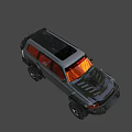 Black Off Road SUV With Large Tires And Rugged Exterior Design