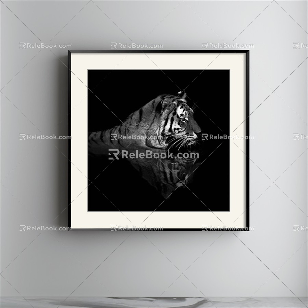 Modern Animal Painting Simple Black and White Children's Room Animal Tiger Decorative Painting 3d model