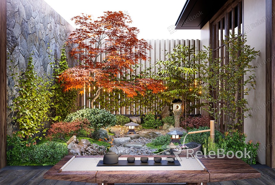 Zen Patio Courtyard Landscape Landscape Landscaping Plant Landscape Shrub Green Plant Heap model