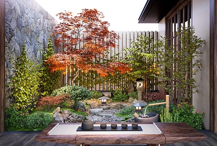 Zen Patio Courtyard Landscape Landscaping Plant Landscape Shrub Green Plant Heap 3d model