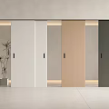 Modern Sliding Doors in Wood White and Gray with Ambient Lighting and Potted Plants