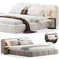 Modern Velvet Double Bed With Soft Pillows Cozy Blanket And Minimalist Nightstand