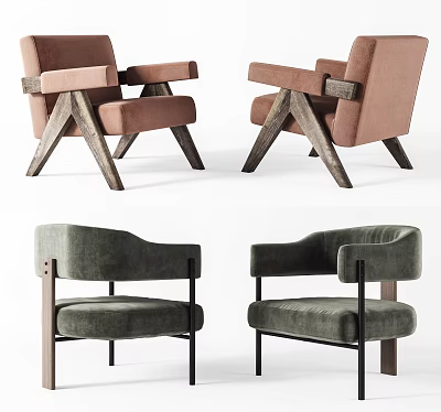 Modern Single Sofa Designs With Brown Green Velvet Fabric And Wooden Metal Legs 3d model