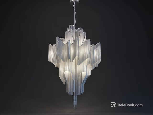 Elegant Modern Crystal Chandelier With Layered Geometric Structure And Soft Lighting 3d model