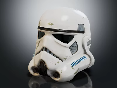 Classic White Stormtrooper Helmet With Worn Finish Black Visor And Blue Stripes 3d model