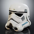 Classic White Stormtrooper Helmet With Worn Finish Black Visor And Blue Stripes