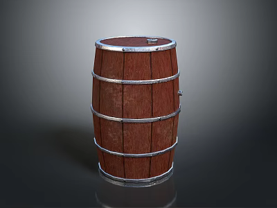 Classic Wooden Barrel With Metal Hoops And Cylindrical Oak Wood Design 3d model