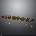 Golden Decorative Ornaments Featuring Various Geometric And Floral Shapes On Dark Surface