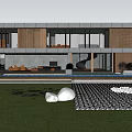 Modern Detached Villa Exterior Design With Large Windows And Lush Green Surroundings