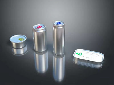 Durable Household Metal Cans With Red Blue Lids And Rectangular Storage Container 3d model