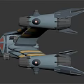 Sci Fi Style 3D Spaceship Model With Gray Yellow Stripes Red Accents And Thrusters 3d model