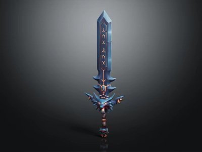 Ornate Mythical Sword With Intricate Blue And Gold Decorative Design 3d model