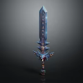 Ornate Mythical Sword With Intricate Blue And Gold Decorative Design