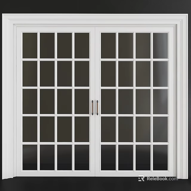 White Double Swing Doors With Glass Grid Panels For Interior Home Design 3d model 