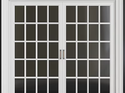 White Double Swing Doors With Glass Grid Panels For Interior Home Design 3d model