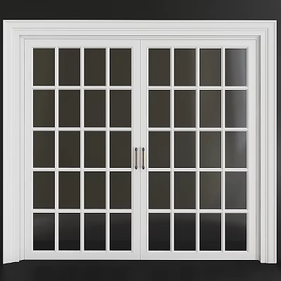 White Double Swing Doors With Glass Grid Panels For Interior Home Design 3d model