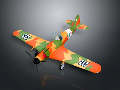 Orange Green Camouflage Passenger Plane With Propeller And Wing Symbols Design 3d model