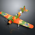 Orange Green Camouflage Passenger Plane With Propeller And Wing Symbols Design