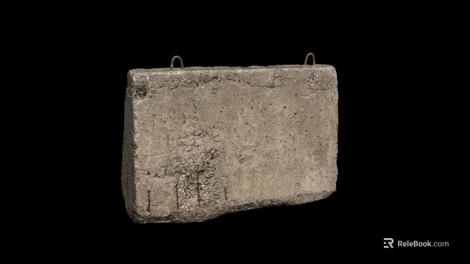 Gray Textured Rectangular Concrete Slab With Hanging Hooks On Black Background 3d model